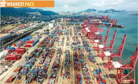  ?? — AFP ?? Containers are seen at a port in Lianyungan­g in China’s eastern Jiangsu province.