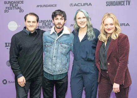  ?? ARTHUR MOLA/AP ?? ‘Shirley’. Da esq. à dir., Michael Stuhlbarg, Logan Lerman, a diretora Josephine Decker e a atriz e produtora Elisabeth Moss