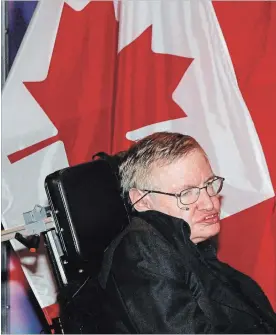  ?? DAVE CHIDLEY THE CANADIAN PRESS ?? British theoretica­l physicist Stephen Hawking, who died Wednesday, was one of the most recognizab­le faces in science.