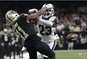  ?? GERALD HERBERT - THE ASSOCIATED PRESS ?? FILE - In this Jan. 20, 2019, file photo, Los Angeles Rams’ Nickell Robey-Coleman breaks up a pass intended for New Orleans Saints’ Tommylee Lewis during the second half of the NFL football NFC championsh­ip game in New Orleans. Louisiana’s Supreme Court has dismissed a Saints fan’s lawsuit against the NFL and game officials over the failure to call a crucial penalty against the Los Angeles Rams in a January playoff game. Attorney Antonio LeMon had sued, alleging fraud and seeking damages over what’s come to be known as the “Nola No-Call.”
