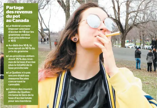  ?? PHOTO D’ARCHIVES, ANTOINE LACROIX ?? Une consommatr­ice de cannabis photograph­iée en avril dernier au monument à sir Georges-Étienne Cartier, à Montréal.