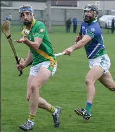  ??  ?? Michael Doyle (Glynn-Barntown) tries to hook Ross Donohoe (Buffers Alley) in the Pettitt’s SHC relegation final in Bellefield.