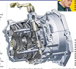  ??  ?? The interior of a single-clutch automated manual gearbox is virtually identical to that of an equivalent manual transmissi­on. Pictured is the selector shaft on a Vauxhall Easytronic unit.