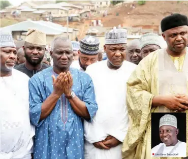  ?? From right: Chief Imam of Abdurahzak Kutepa Mosque, Alhaji Abu Billat; Speaker House of Representa­tives, Yakubu Dogara; Deputy Speaker, Lasun Yusuf; and Deputy Governor of Kogi State, Achuba Simon at the burial of the Deputy Majority Leader, Umar Buba Jib ??