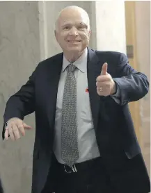  ?? — GETTY IMAGES FILES ?? Sen. John McCain was recently diagnosed with cancer but returned to the Senate on Tuesday for a key procedural vote on U.S. President Donald Trump’s health initiative.