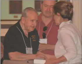  ?? RICHARD ILGENFRITZ - MEDIANEWS GROUP ?? World War II veteran Frank Horvath meets with U.S. Rep. Madeleine Dean, D-4 of Abington, at Valley Forge Military Academy.