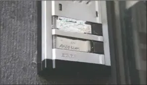  ??  ?? DOORBELL: In this photo taken Wednesday, the Abdeslam name is shown on the doorbell on the house of the family of Belgian militants Brahim and Salah Abdeslam in Molenbeek, Belgium. The family homes of the suspected mastermind of the Paris attacks and...