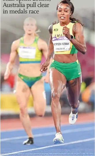  ?? Photo: AFP ?? Jamaica’s Elaine Thompson-Herah (right) competes at the Alexander Stadium in Birmingham, central England on August 6, 2022.