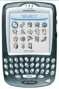  ?? TELUS MOBILITY / CANADA NEWSWIRE ?? The BlackBerry 7750, a handheld featuring a high-resolution colour screen and service on Telus Mobility’s 1X wireless data network. Ray Sharma says RIM should sell off its BlackBerry business.