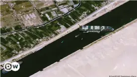  ??  ?? El portaconte­nedores Ever Given bloquea el canal de Suez. (25.03.2021).