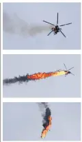  ??  ?? Syrian rebels yesterday shot down a government helicopter in Idlib province, where troops, backed by Moscow, continue their offensive against them