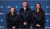  ?? — afp ?? ESA Astronaut Class of 2022 Meganne Christian, John Mcfall, and Rosemary Coogan pose during a ceremony to unveil the European Space Agency new class of career astronauts in Paris on Wednesday.