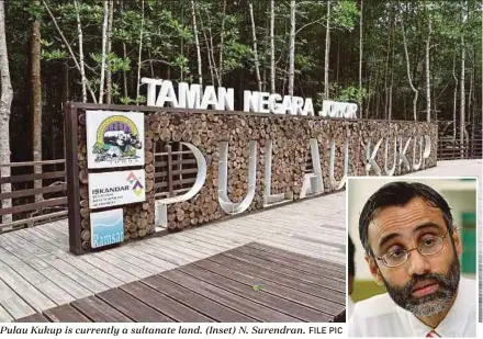  ?? FILE PIC ?? Pulau Kukup is currently a sultanate land. (Inset) N. Surendran.