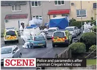  ??  ?? Police and paramedics after gunman Cregan killed cops