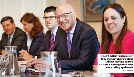  ?? Jeff J Mitchell ?? > New Scottish First Minister John Swinney chairs his first Cabinet meeting at Bute House in Edinburgh yesterday since taking up the role