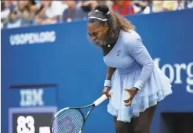  ?? Carolyn Kaster / Associated Press ?? Serena Williams had to will herself to victory at the U.S. Open after dropping the second set to Kaia Kanepi on Sunday. Williams reached the quarterfin­als.