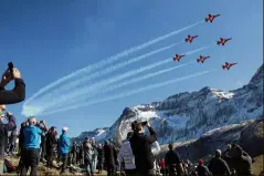  ??  ?? Switzerlan­d: Patrouille Suisse members in Swiss Air Force Northrop F-5E Tiger II fighter jets during a flight demonstrat­ion over the Axalp in the Bernese Oberland. — Reuters