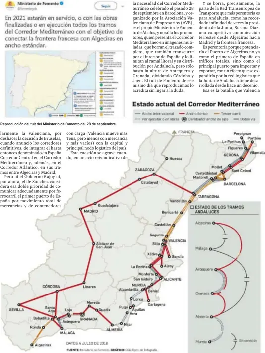  ??  ?? Reproducci­ón del tuit del Ministerio de Fomento del 28 de septiembre.