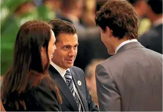  ?? PHOTO: REUTERS ?? On the sidelines at Apec in Vietnam, from left: Jacinda Ardern, Mexican President Enrique Pena Nieto and Canadian Prime Minister Justin Trudeau.