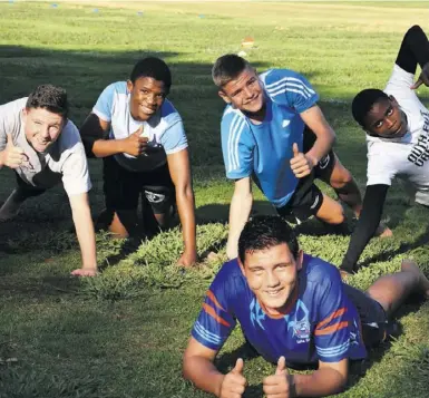  ??  ?? U/13 Craven Week Phakisa Pumas: Ethan Breytenbac­h, Tebogo Shabalala, Bradley Claassen, Ed Ndlala and JC Oosthuizen (front) during practice.