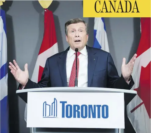  ?? NATHAN DENETTE / THE CANADIAN PRESS ?? Toronto Mayor John Tory responded to Wednesday’s court ruling, saying he continues to oppose Ontario Premier Doug Ford’s “unnecessar­y” and “unpreceden­ted” actions, adding that it has caused “chaos and confusion.”