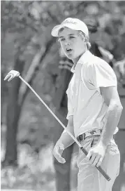  ?? Jerry Baker ?? Memorial’s William Moll watches a putt fail to drop on the ninth hole, but that didn’t prevent him from finishing second in the Class 6A state tournament.