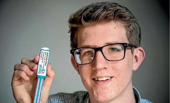  ?? PHOTO: MAARTEN HOLL / FAIRFAX NZ ?? Otaki school boy Ben Bell will present his vision for hi-tech hospital wristband - Wellbands - in the US.