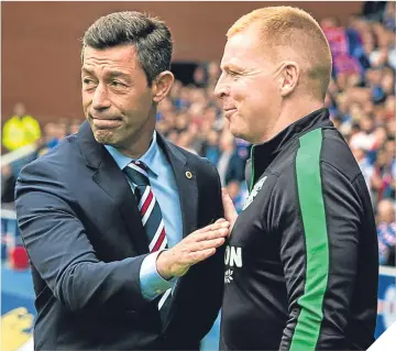 ??  ?? The calm before the storm – Neil Lennon with Pedro Caixinha last Saturday.