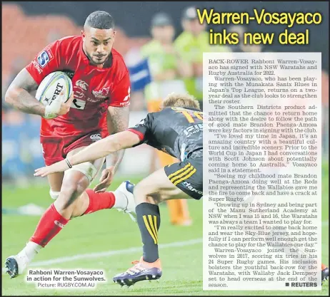  ?? Picture: RUGBY.COM.AU ?? Rahboni Warren-Vosayaco in action for the Sunwolves.