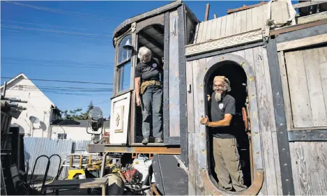  ?? LAURA MORTON ?? Above: Artists Kathy O’Hare and Shannon O’Hare, right, pose for a portrait in the art car “The Neverwas Haul” at the their Obtainium Works warehouse, which is known for steampunk-inspired art cars. Below: The Vallejo Symphony is the second-oldest civic...