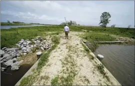  ?? GERALD HERBERT — THE ASSOCIATED PRESS ?? CEO and president Harold Osborn, great-great-grandson of the McIlhenny Co.’s founder, walks on a weir that was financed by Ducks Unlimited as a marsh preservati­on effort, on Avery Island, La., where Tabasco brand pepper sauce is made.