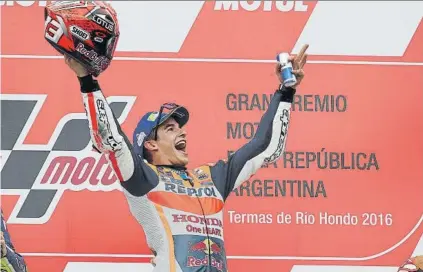  ?? FOTO: REPSOLMEDI­A ?? Marc Márquez, dos victorias y dos caídas en sus cuatro carreras en Argentina Honda visita uno de sus circuitos favorables