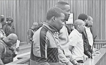  ?? (Pic: Antonio Muchave) ?? Five men accused of murdering the Bafana Bafana captain Senzo Meyiwa are being tried at the North Gauteng High Court in Tshwane for the 2014 crime. Meyiwa was shot at the home of his girlfriend, singer Kelly Khumalo, in October 2014.