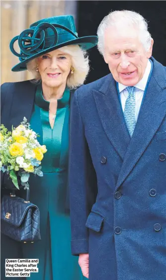  ?? ?? Queen Camilla and King Charles after the Easter Service. Picture: Getty