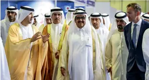  ?? Supplied photo ?? Sheikh Hamdan, Saeed Mohammed Al Tayer, Helal Saeed Almarri and other officials during the opening of Middle East Electricit­y 2019 at the Dubai World Trade Centre on Tuesday. —