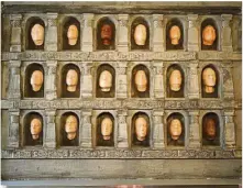  ??  ?? The eerie plaster faces in the recreation of the House of Black and White’s ‘Hall of Faces’ actually belong to the bar’s owner, the set builders, and some friends.