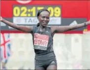  ?? AP ?? Kenya's Mary Keitany won the marathon in 2hr 17min 01sec, smashing the 14yearold mark of British great Paula Radcliffe.