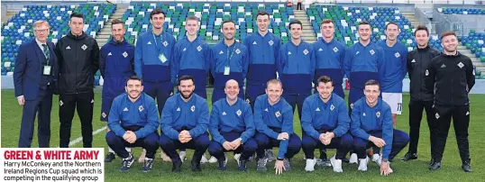  ??  ?? GREEN &amp; WHITE ARMY Harry Mcconkey and the Northern Ireland Regions Cup squad which is competing in the qualifying group