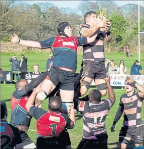  ?? Picture: SNS ?? MY BALL: Ayr’s Blair Macpherson beats Andrew Linton at a lineout.