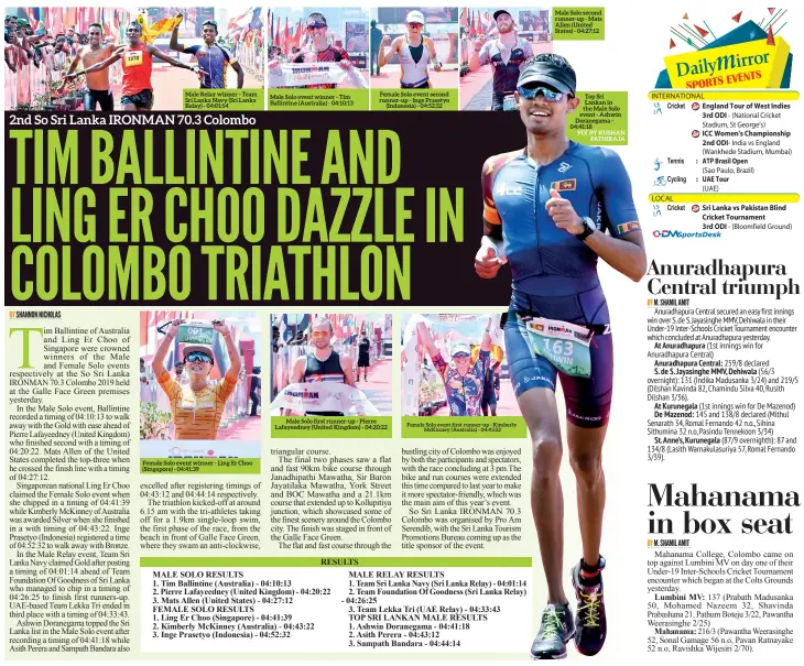 TIM BALLINTINE AND LING ER CHOO DAZZLE IN COLOMBO TRIATHLON - PressReader