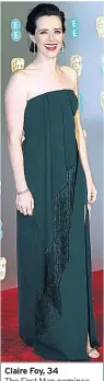  ??  ?? Claire Foy, 34 The First Man nominee wowed in a simple green strapless gown with sash and a side split 4/5