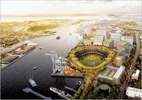  ?? BIG/OAKLAND A’S VIA ASSOCIATED PRESS ?? This artist’s rendering shows the proposed stadium for the Oakland A’s. The team has spent years trying to get a new stadium while watching Bay Area pro sports neighbors move into state-of-the-art venues, and time is running short.