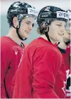  ?? JACQUES BOISSINOT/ THE CANADIAN PRESS ?? Nathan MacKinnon, right, Sean Monahan and the rest of Team Canada play the Czech Republic today.