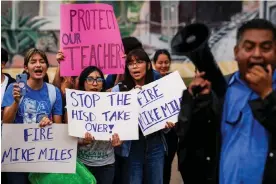  ?? ?? Eastwood Academy students protest against the removal of school staff and against district superinten­dent Mike Miles in Houston on 26 October 2023. Photograph: Jon Shapley/ Houston Chronicle via Getty Images