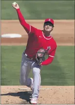  ?? MATT YORK — THE ASSOCIATED PRESS ?? Shohei Ohtani struck out five and reached 100 mph in 1 2⁄3 innings against Oakland on Friday.