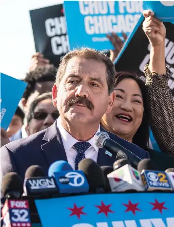  ?? ?? U.S. Rep. Jesús “Chuy” García announces his candidacy for mayor of Chicago during a news conference at Navy Pier in November 2022. García finished fourth in the 2023 race.
