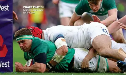  ?? ?? POWER PLAY: CJ Stander goes over for Ireland