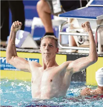 ?? Foto: Ian Rutherford, dpa ?? Gestatten: der neue Europameis­ter über 1500 Meter Freistil. Florian Wellbrock hat bei den Wettbewerb­en in Glasgow mit einer Fabelzeit Gold geholt.