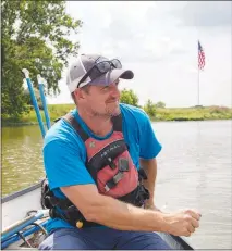  ??  ?? Matthew Markoff, co-founder of Calleva, which runs summer camps and classes for local schoolchil­dren, boats on the Potomac River in Poolesvill­e, Md. “My biggest fear is having kids trapped on the other side of the security zone when it is implemente­d,”...