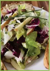  ?? ?? This salad with cheese toast was adapted from a recipe in PBS star Lidia Bastianich's newsletter.